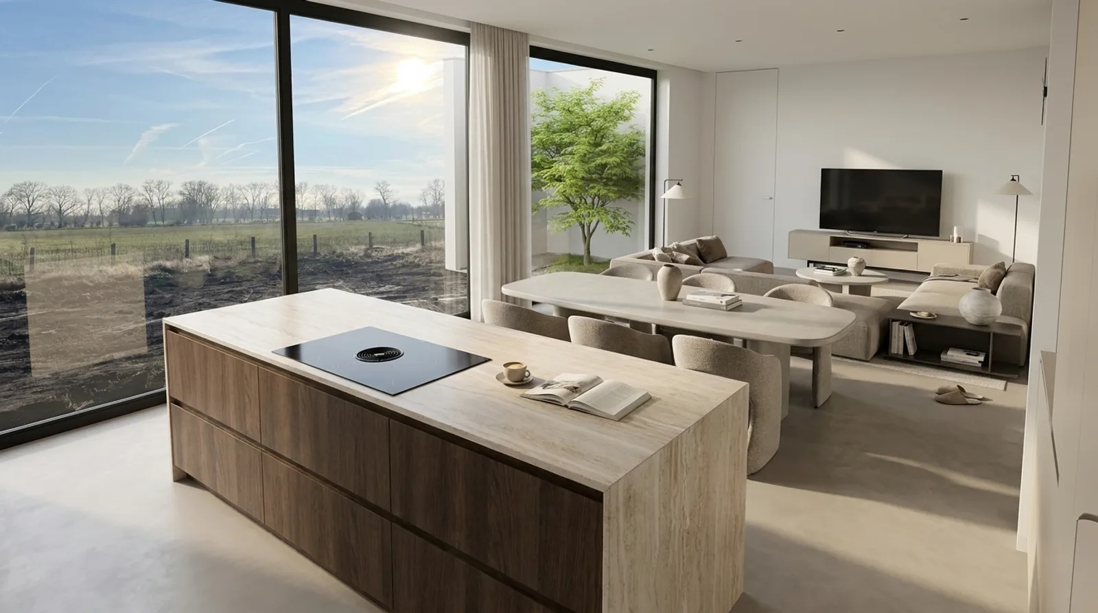 Open-plan living, the same house, one render later.